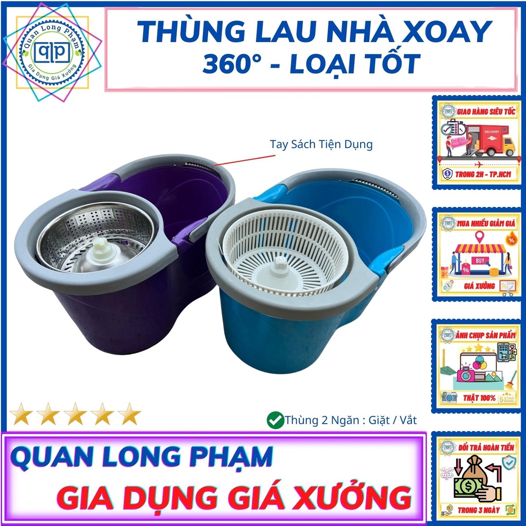 Thùng / Xô Lau Nhà Tự Vắt Lồng Inox Xoay 360° Hàng Tốt - Giá Xưởng ❤️ Dẻo Khó Bể ❤️ Nhựa Đẹp