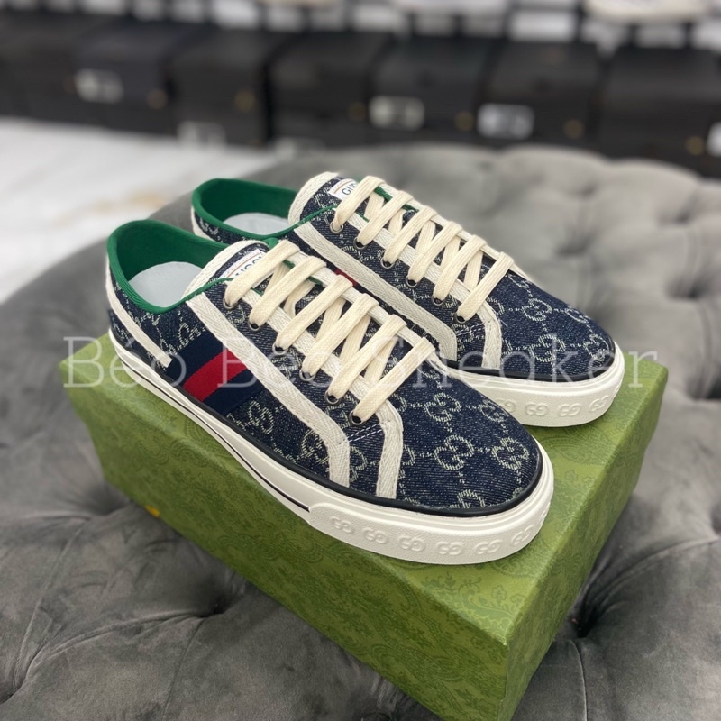 Giày thể thao GG 3 vạch 𝐆𝐮𝐜𝐜𝐢 Tennis 1977 Xanh Đen , giày GC Tennis Xanh Đen cao cấp SC - Ảnh thật