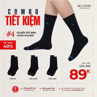 Combo 4: 3 đôi tất đen logo klasse cotton cao cấp, vớ nam nữ thời trang công sở