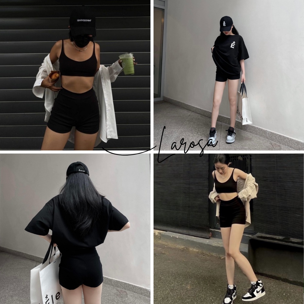 Quần short nữ ,quần biker short ôm lưng cao nâng mông màu đen lưng cao chất cotton co giãn 4 chiều mặc đi chơi tập