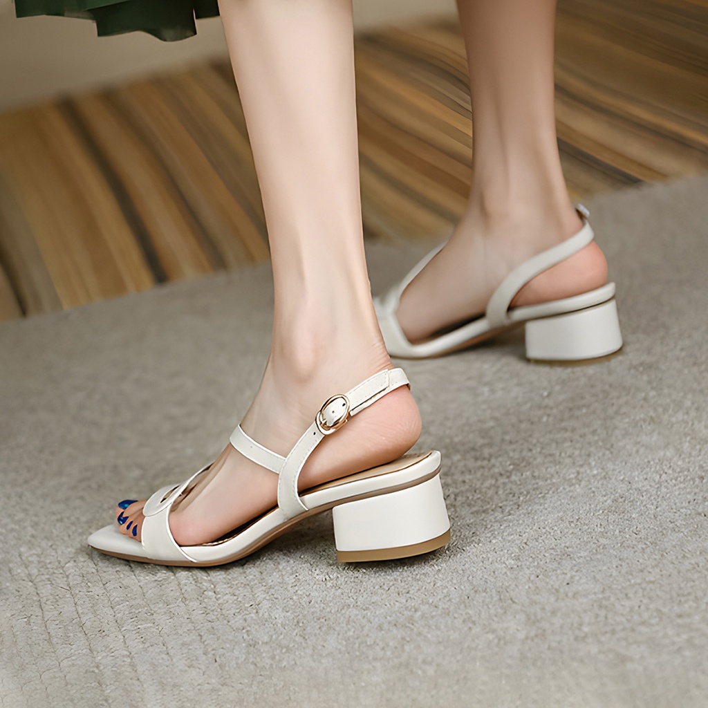 Giày sandal mũi vuông quai mảnh, giày sandal cao gót đế vuông cao 3.5cm_AA0356