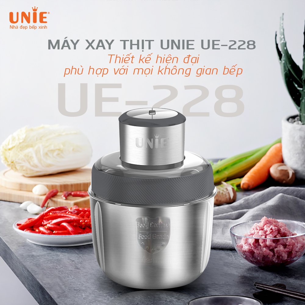 Máy xay thịt Unie Ue226, có lưỡi bóc hành tỏi, 2 cối inox, công suất 300w, bảo hành 12 tháng