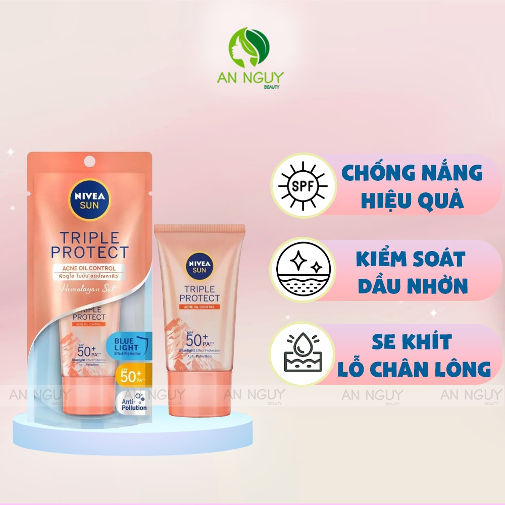 Kem Chống Nắng Nivea Kiểm Soát Nhờn Muối Himalaya Triple Protect Acne Oil Control SPF50+ PA+++ 40ml
