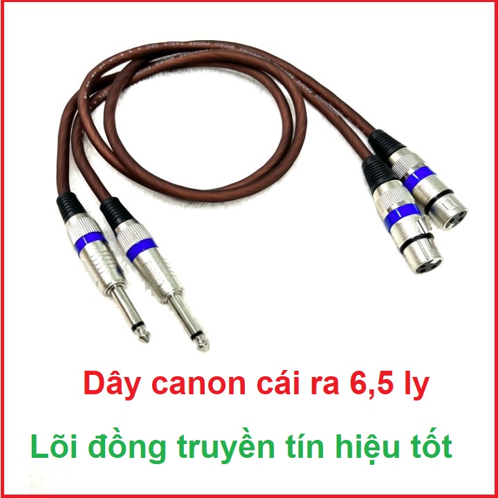 Đôi dây Canon cái ra 6,5 ly dài 0.8m cao cấp dùng ghép các thiết bị âm thanh, Dây lõi đồng truyền tín hiệu cực tốt