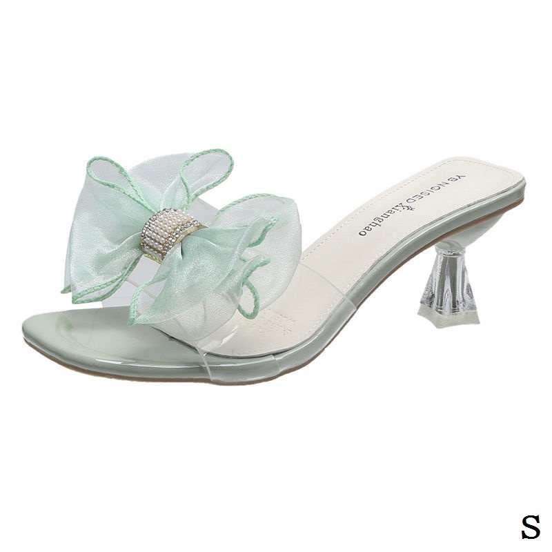 Dép Cao Gót Quai Ngang Trong Suốt Đính Đá Thời Trang Mùa Hè 2022 Cho Nữ