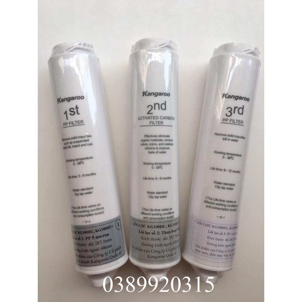 Bộ lõi lọc nước 123 Kangaroo KG100HU, KG100HU+, KG100MED, KG100EED, KG-Y1MED, KG400HU chính hãng