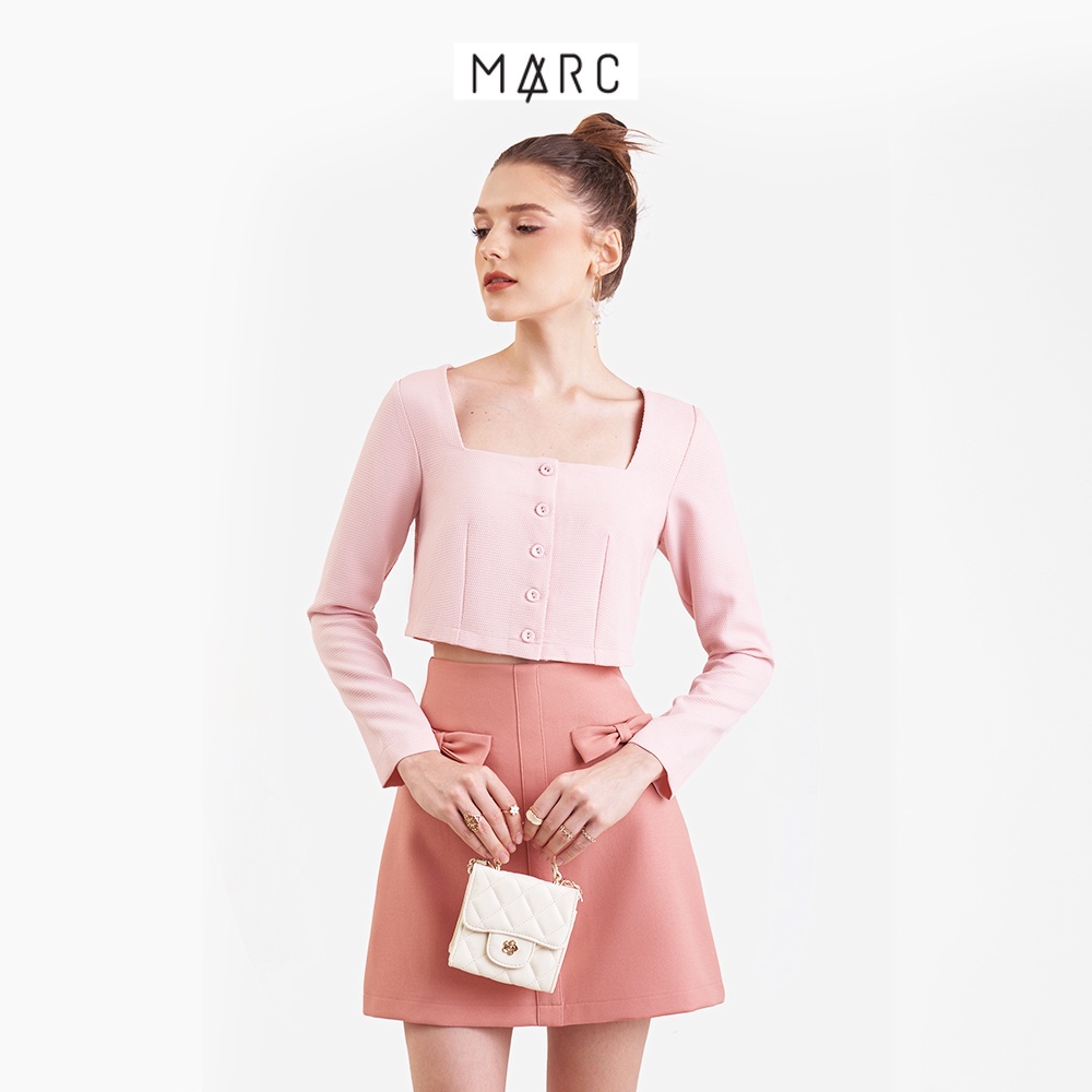 Áo kiểu croptop nữ MARC FASHION cổ vuông tay dài cài nút FANH023423