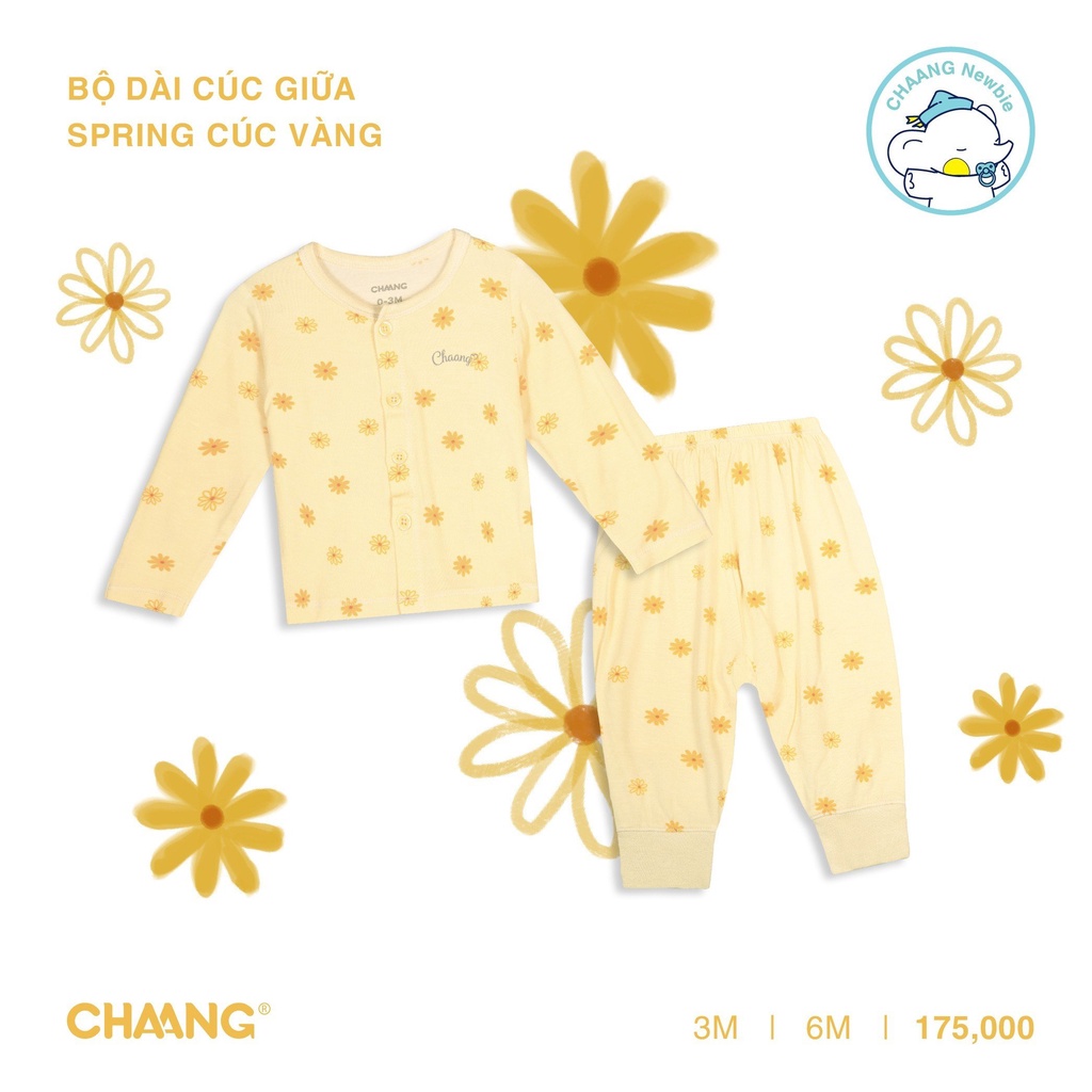 Chaang Bộ dài tay sơ sinh cúc giữa cho bé từ 0 tháng đến 6 tháng Spring SS2023D03