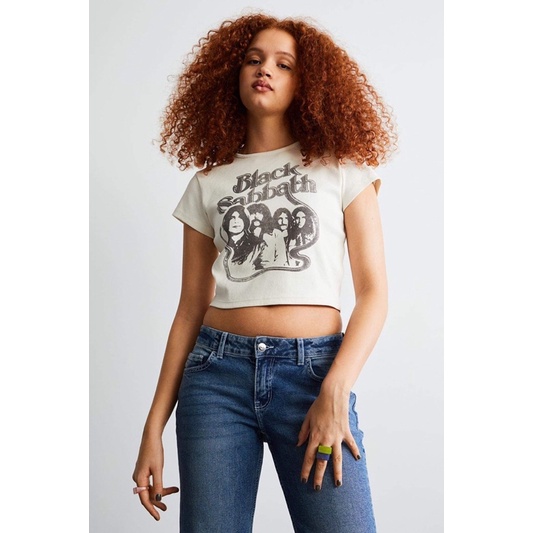 Áo croptop ôm thun cotton in nhóm nhạc Black Sabbath