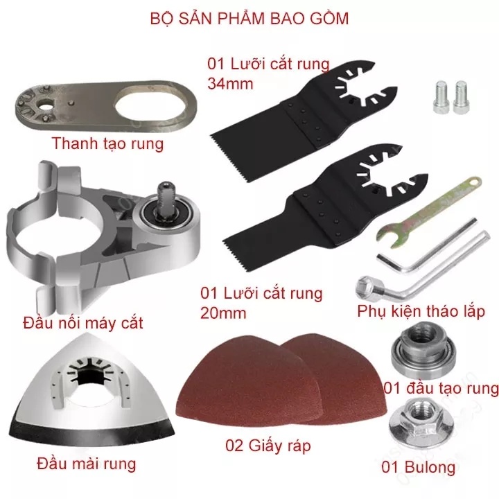 Máy cắt rung - bộ chuyển đổi máy cắt thành máy cắt rung tặng kèm 2 Lưỡi Cắt, Đĩa Chà Tam Giác  - HTB