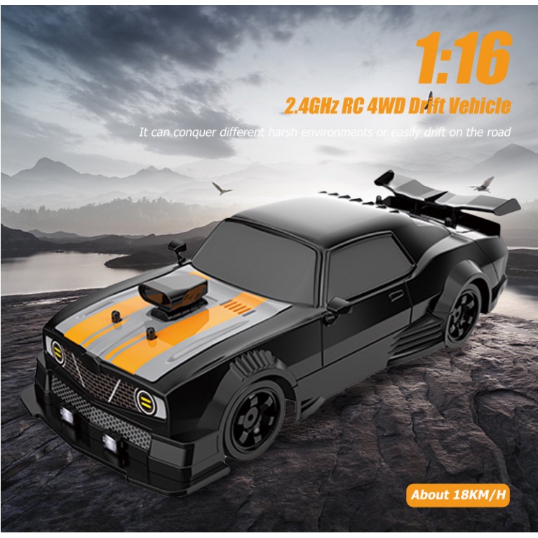 Xe điều khiển RC Drift từ xa Dodge Challenger Đen 1/16 4WD  - đồ chơi tốc độ cao, xe tạo khói