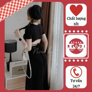 Đầm hờ lưng dáng chữ A midi <có đặt may> reddi
