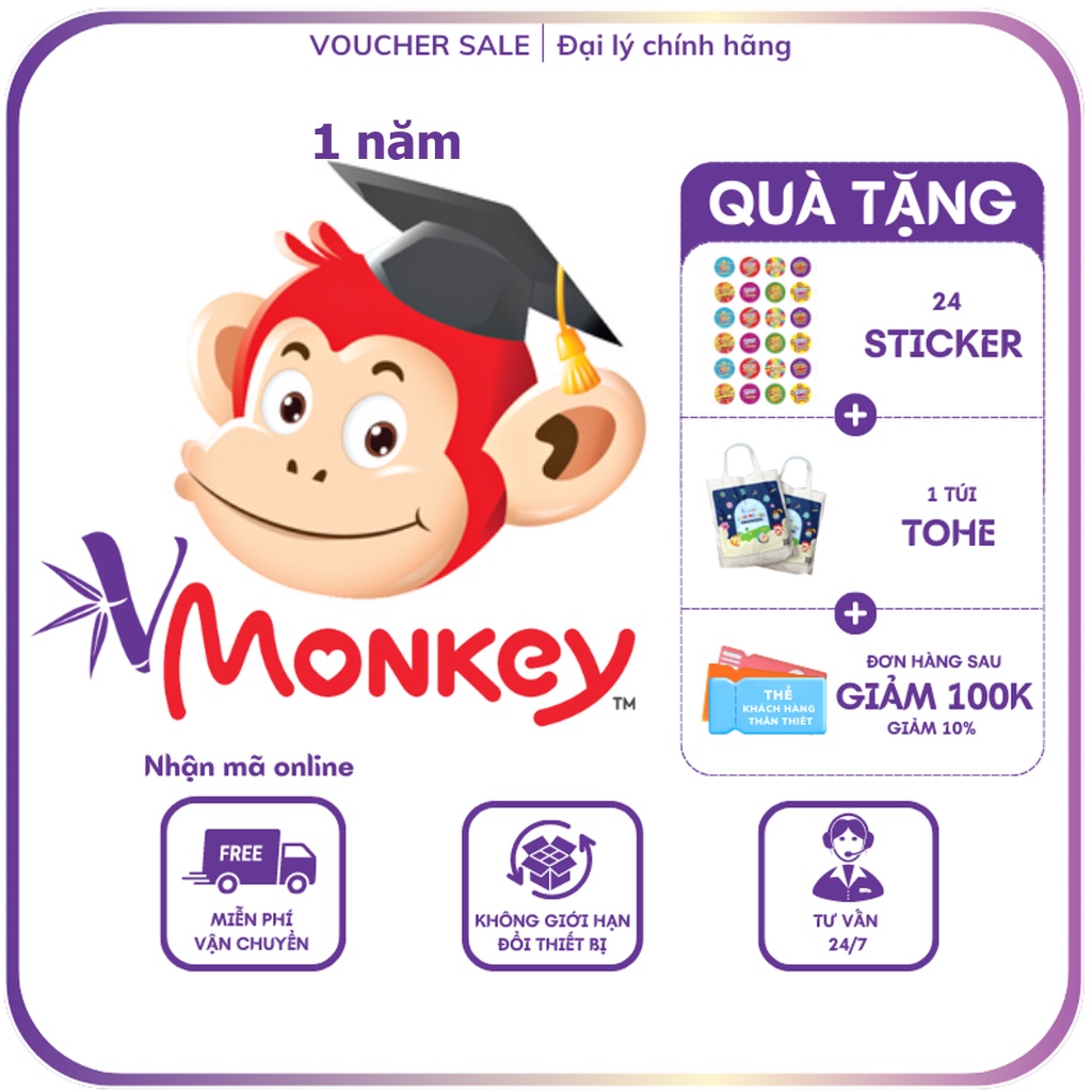 Vmonkey 1 năm - Toàn quốc [E-voucher]- Voucher Mã học phần mềm đọc tiếng Việt