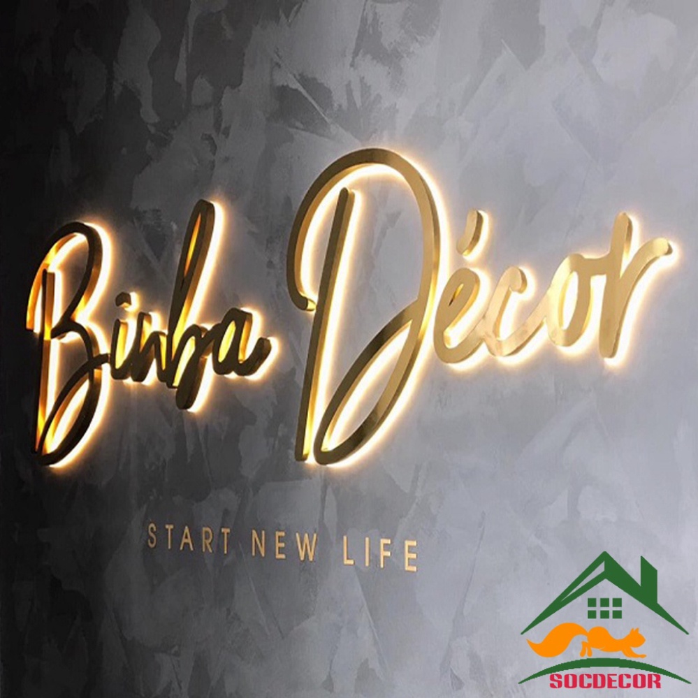 Logo Chữ Nổi Đèn Hắt Sáng Chân.Biển Alu Nổi.Logo Sáng Chân Mặt Alu Gương-Gia Công Theo Yêu Cầu.