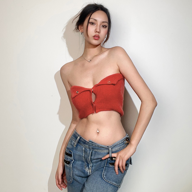 Áo Lửng Không Tay Eo Cao Dáng Ôm Thiết Kế Giản Dị Phong Cách retro Dành Cho Nữ