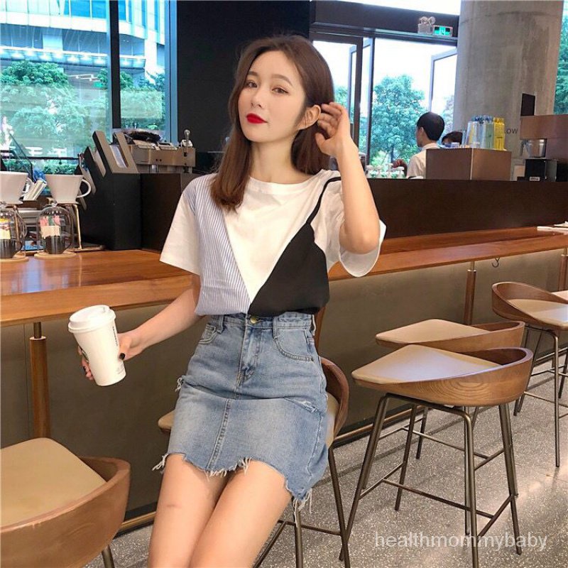 Trang Phục Cho Con Bú  Đi Chơi   Vòng Cổ  Tươi Sọc  Khâu  Hai Mảnh  Tay NgắnTÁo Sơ Mi  Áo Áo Cho Con Bú Sau Sinh