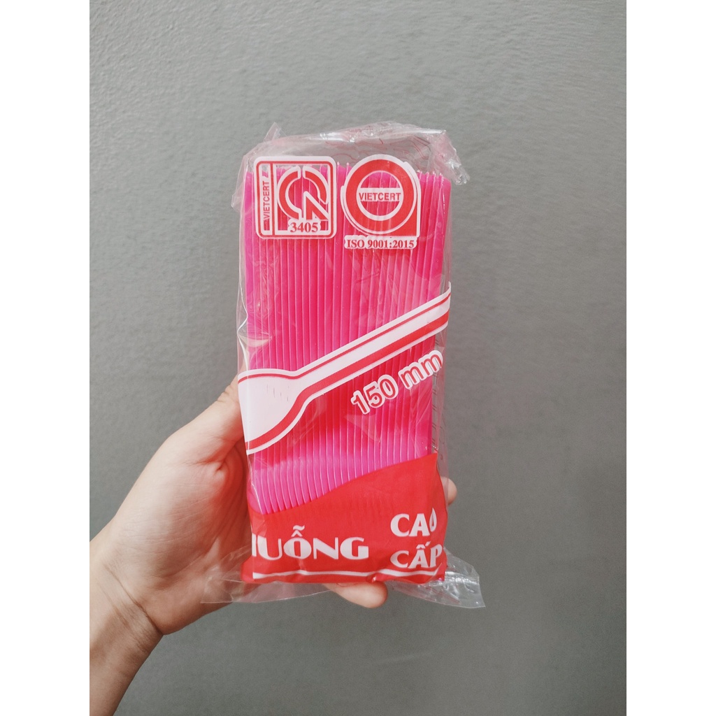 Muỗng nhựa PP nhiều màu dài 15cm dùng ăn cơm, uống trà sữa dùng 1 lần