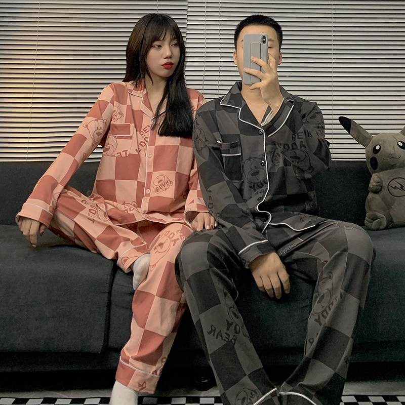 Bộ đồ ngủ đôi dài tay cotton phong cách Hàn Quốc