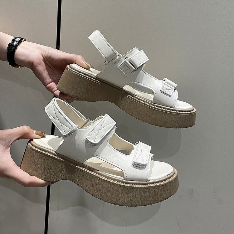 Dép sandal quai hậu nữ sữa nâu đôn đế tăng chiều cao hack dáng