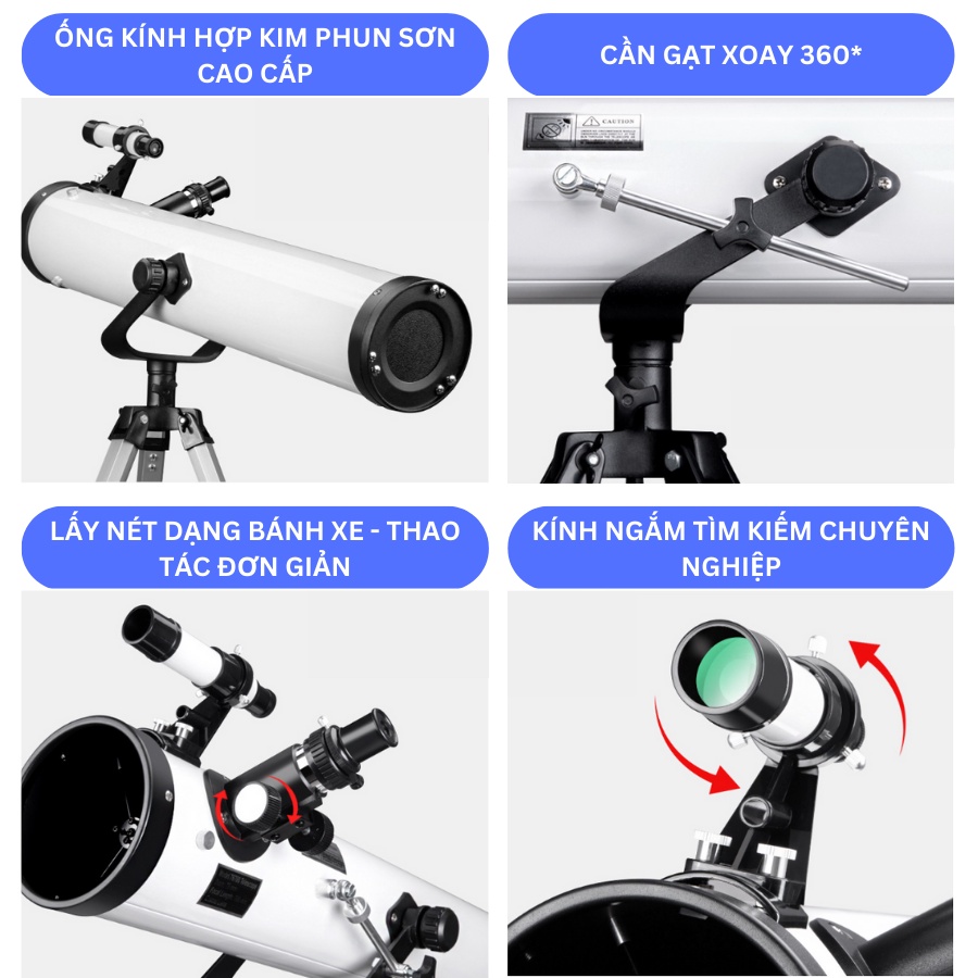 Kính thiên văn Phoenix 76700 ngắm trăng sao, Kính viễn vọng phản xạ độ nét cao dễ dàng mang đi du lịch dã ngoại,Hitechno