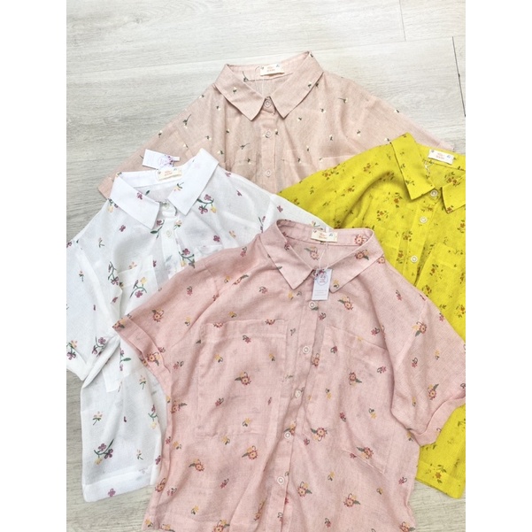 Áo Sơmi Hoa Thiết Kế Lá In Hoa Oversize Chất Đũi Xước Không Nhăn Mềm Mát