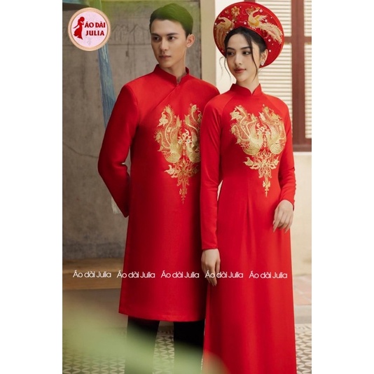 ÁO DÀI CÔ DÂU CHÚ RỂ ĐỎ THÊU 2023 ÁO DÀI CẶP CAO CẤP