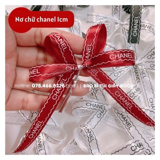 Set 10 Nơ 4 cánh ruy băng lụa in chữ chanel cao cấp bản rộng 1cm