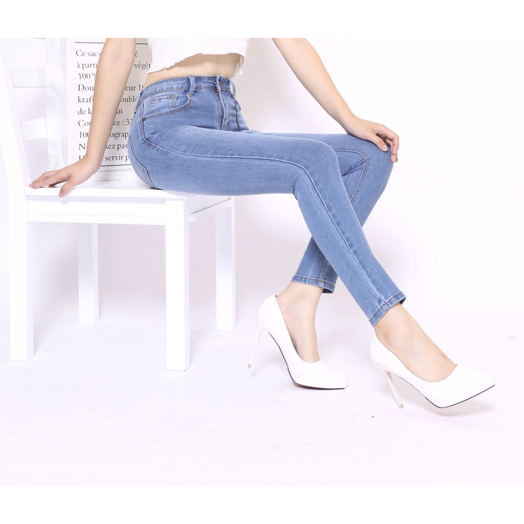 Quần Jeans Nữ Quần Bò Nữ Trơn Co Giãn Lưng Cao Dáng Skinny Hàng Công Ty Thiết Kế