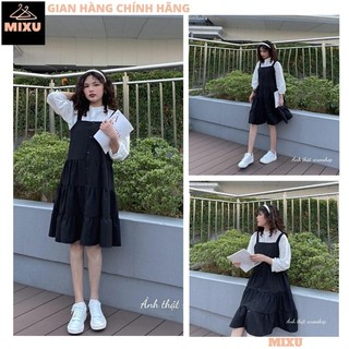 Set yếm váy áo phông tay lỡ kèm váy buộc dây babydoll, Đầm suông dạng yếm tiểu thư nữ tính cực sang chảnh - MIXU