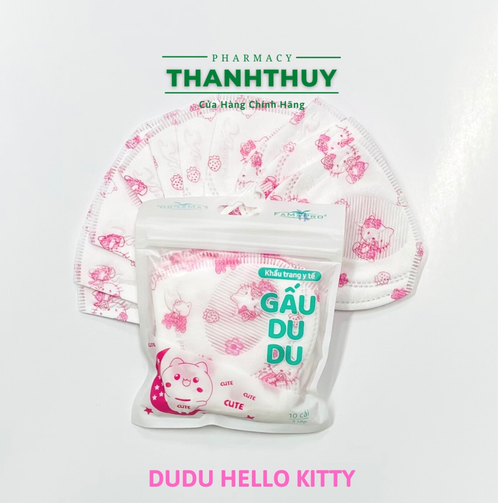 Túi 10 Cái Khẩu Trang Y Tế Cao Cấp Trẻ Em Kháng Khuẩn 3 Lớp Famapro Kids Gấu Dudu
