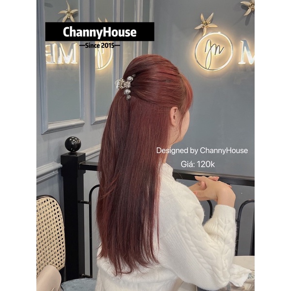 Channyhouse_Kẹp ngoạm tóc 7cm charm hoa trà mix trai đ.Á cao cấp