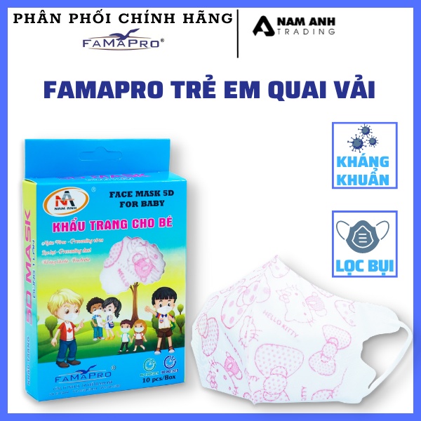 Khẩu Trang Cho Bé Kháng Khuẩn Quai Thun Face Mask 5D For Baby Hộp 10 Cái Dễ Thương
