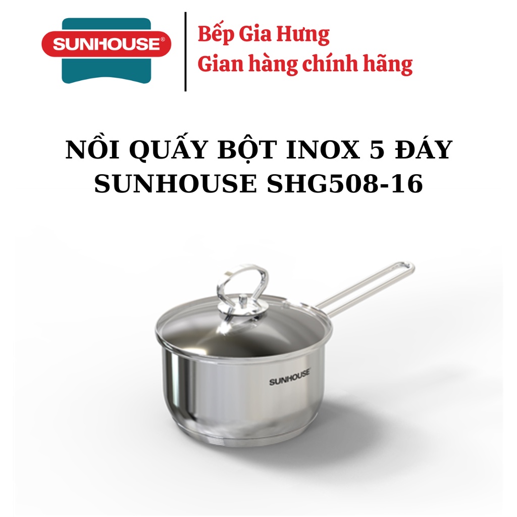 Nồi quấy bột inox 5 đáy SUNHOUSE SHG508-16 size 15cm dùng cho mọi loại bếp