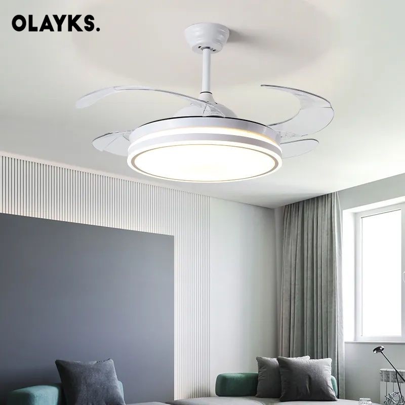 OLAYKS quạt điện Đèn quạt vô hình Phòng khách Phòng ngủ hiện đại Quạt đơn giản Đèn quạt treo cái quạt