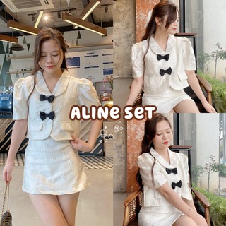 Set Gấm MITA Áo Tay Phồng Phối Nơ + Chân Váy Chữ A Dáng Ngắn - Titto Closet