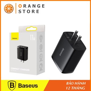 Củ sạc nhanh 3 cổng Baseus Compact ,sạc nhanh 17w IPh/android - Phukienorange