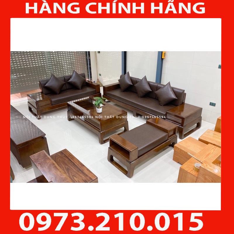 HÀNG CHÍNH HÃNG Sofa 2 văng gỗ sồi nga sang trọng màu óc chó đen hiện đại