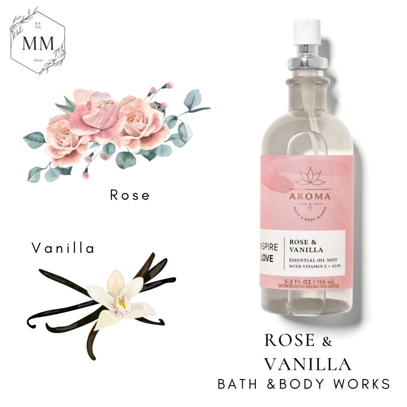 Bộ sản phẩm thư giãn chăm sóc cơ thể Bath Body Works AromaTherapy Love Rose Vanilla fullsize