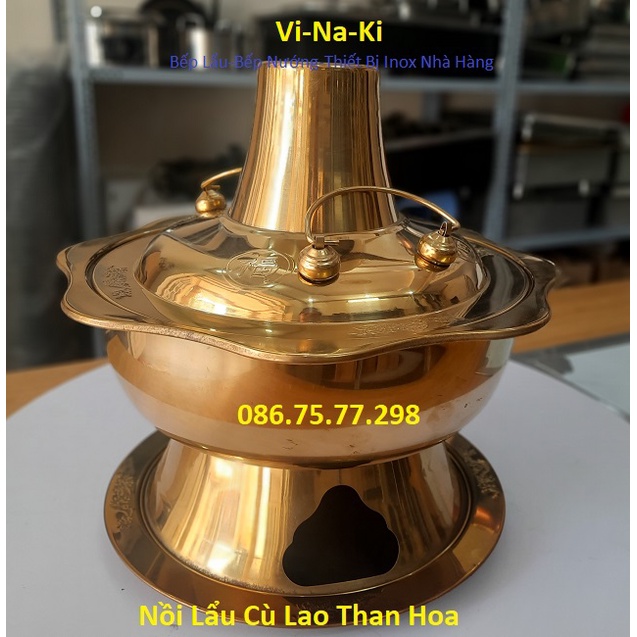 Nồi lẩu cù lao than hoa, Nồi lẩu cù lao mạ vàng 34cm, lẩu dân ích, lẩu than inox dùng than hoa