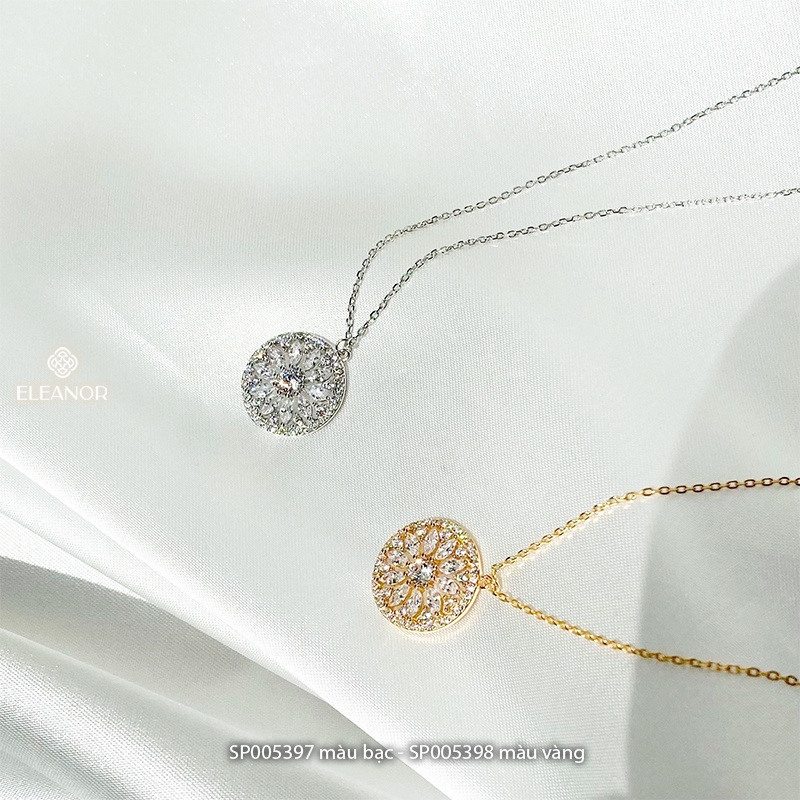 Dây chuyền nữ bạc 925 Eleanor Accessories mặt tròn hoa văn đính đá phụ kiện trang sức 5397