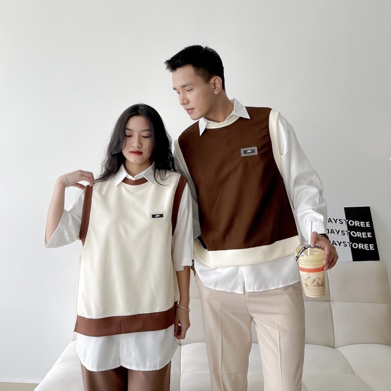 Áo Gile phối màu LUCKY vải tổ ong mịn màu ĐEN/KEM/NÂU 🎶/Nam nữ unisex/FREESHIP 99K 🖤 Gile Jaystoree 🖤