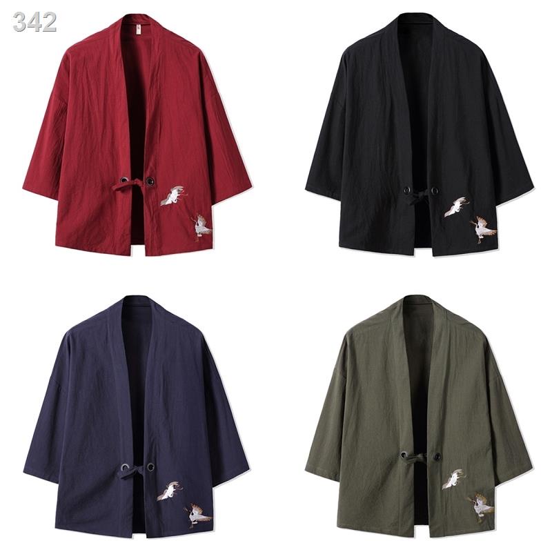 【2023】ஐ✌▲Áo khoác phong cách Trung Quốc nam tay bảy tấc Hán phục cardigan kiểu Nhật rộng rãi mẫu mỏng mùa hè kimono vải