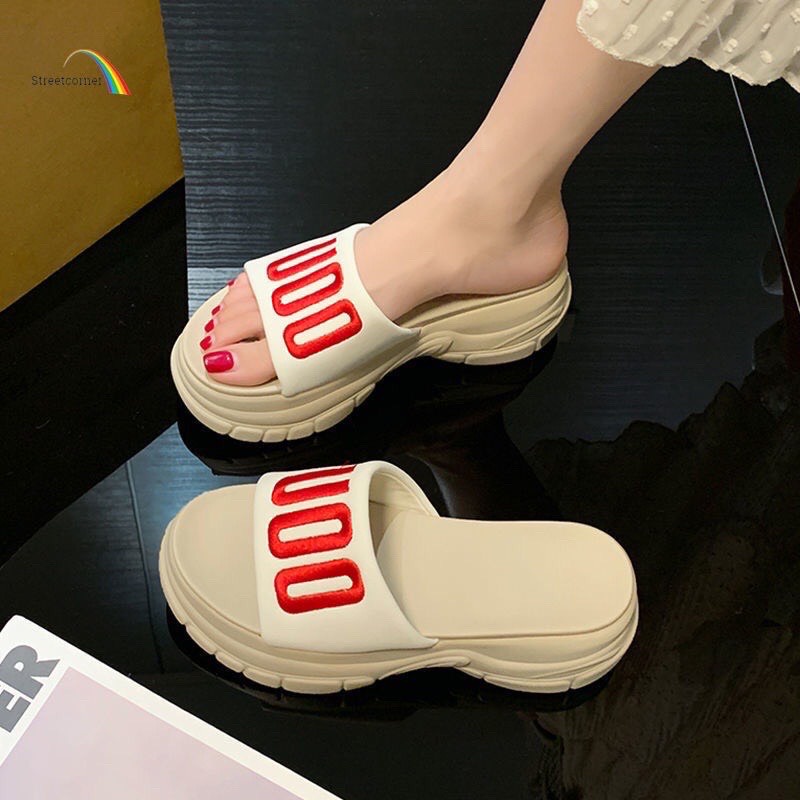 Dép Quai Ngang Nữ Đế Cao 4cm Chữ thêu UOO , Dép thời trang nữ phong cách thời thượng HOT - Hàng Loại 1 Ladystore