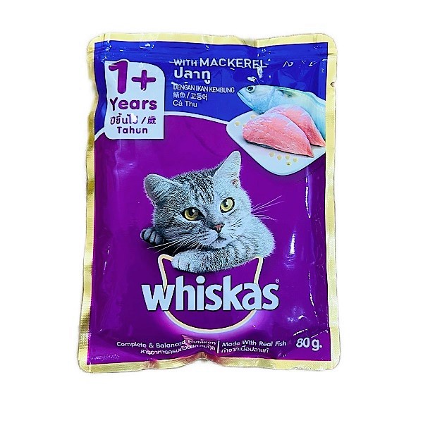 PATE CHO MÈO CON/MÈO TRƯỞNG THÀNH WHISKAS GÓI 80G