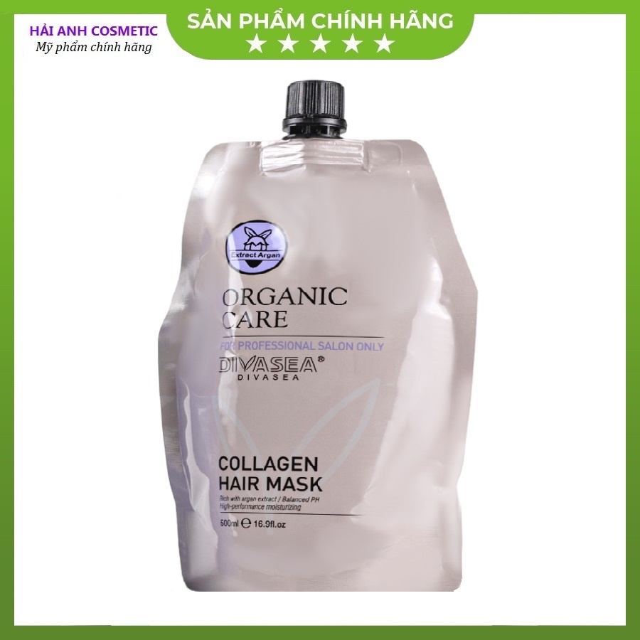 Kem ủ tóc, dầu hấp tóc DIVASEA hữu cơ, phục hồi tái sinh tóc hư tổn, dưỡng siêu mềm mượt 500ml