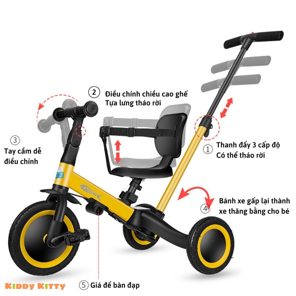 Xe đạp đa năng 5 trong 1 cho bé 1-6 tuổi kết hợp xe đạp 3 bánh, xe đẩy cho bé và xe chòi chân thăng bằng - MK23011
