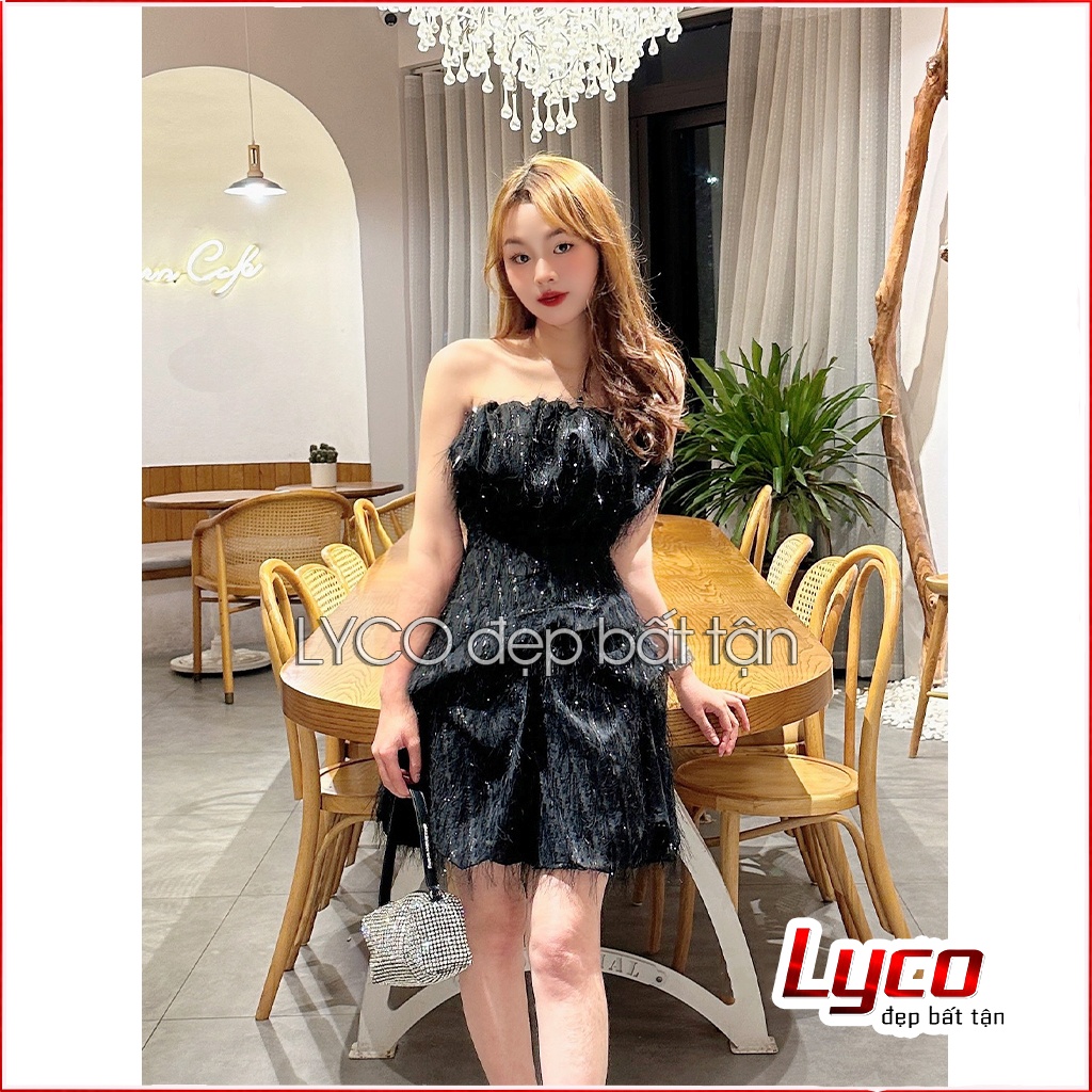 Đầm công chúa cúp ngực xếp ly chân váy Nhung dập phồng hách dáng hách chiều cao