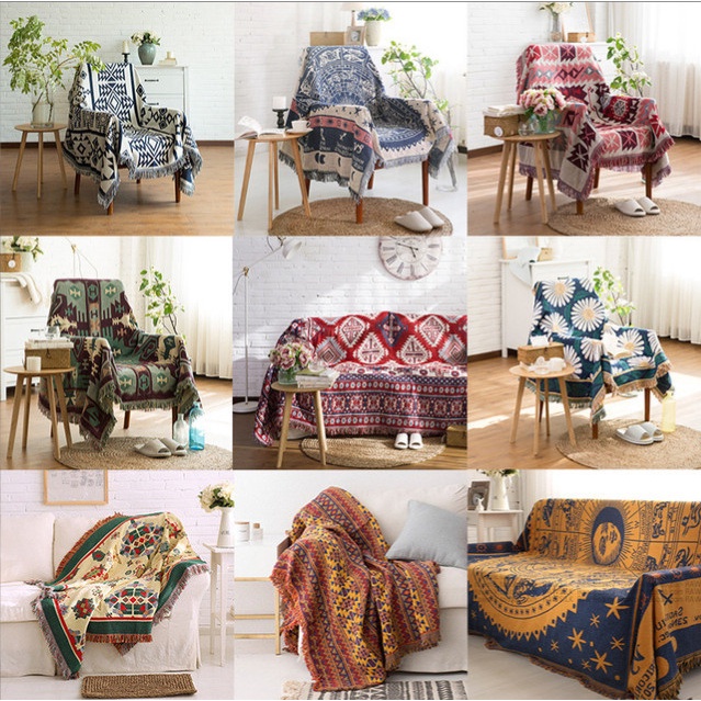 Khăn phủ sofa, Thảm sofa họa tiết thổ cẩm, Thảm Trải Sàn, Decor Chụp Ảnh