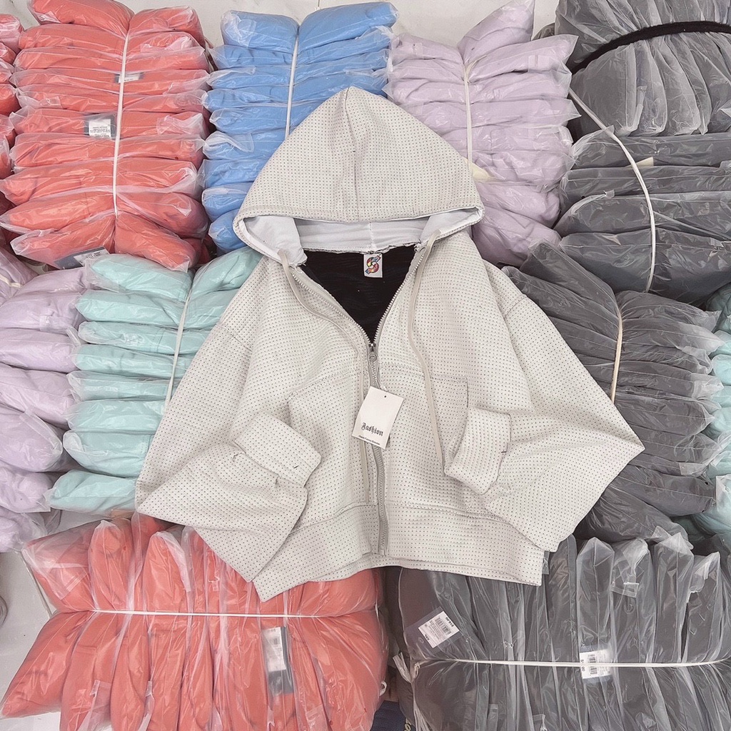 Áo Khoác Crotop Nữ Thiết Kế Tay Phồng Phối Zip Chất Vải Xốp Quảng Châu Mềm Mịn Thể Hiện Phong Cách Sành Điệu