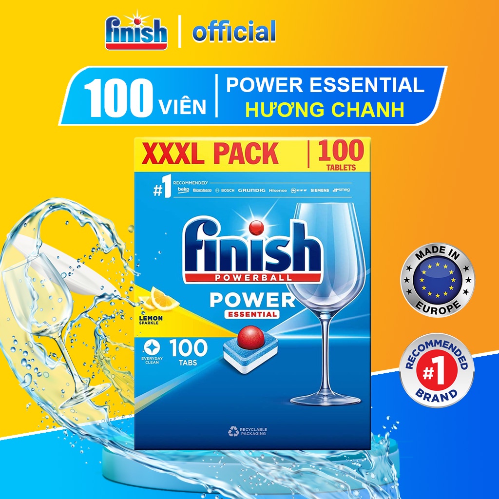 Viên Rửa Bát Finish Power Essential Hộp 100 Viên Chính Hãng Viên Rửa Chén 6 Chức Năng Rửa Sạch Hiệu Quả Hương Chanh